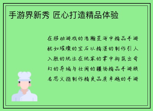 手游界新秀 匠心打造精品体验