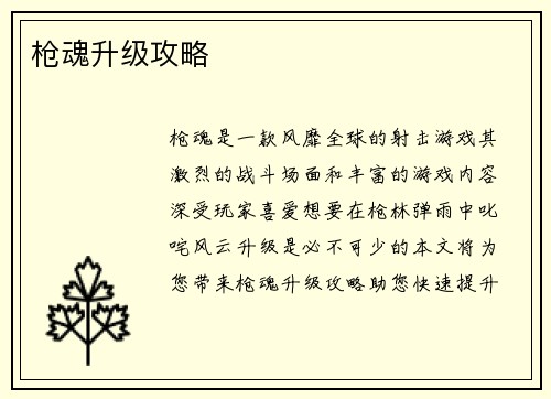 枪魂升级攻略